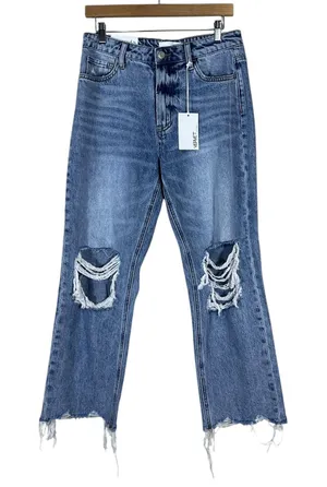 NWT Vervet Distressed Straight Leg Jeans Blue Denim Raw Hem V2404 Size 28 thumbnail 1