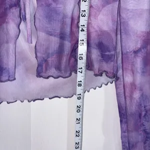 Caution To The Wind Purple Mesh Blouse Tie Front Medium Cover Up Y2K 🩷 thumbnail 9