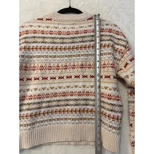 American Eagle Fair Isle Sweater Womens Small Cream Red Knit Pullover 4428BBNT thumbnail 8
