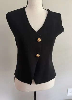 Black vest with gold tone buttons. Small thumbnail 1