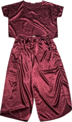 BB Dakota ,wine Red Satin Pajama Set – Silky 2-Piece Sleepwear. thumbnail 1