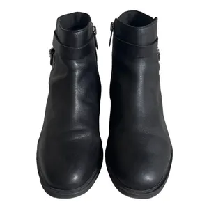 Hush‎ Puppies Mazin Cayto 9 Black Leather Ankle Boots Buckle Moto Bootie Comfort thumbnail 5