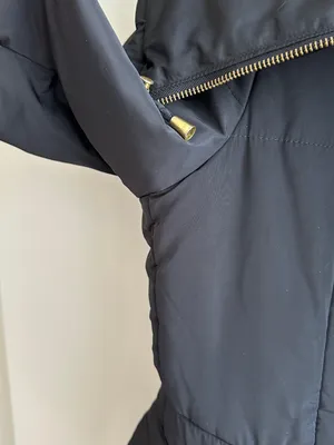 attention Black Fitted Puffer Jacket, Wide Collar, Gold Hardware, Size Small thumbnail 6