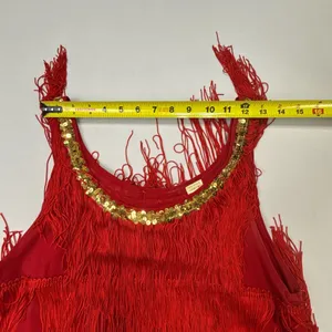 Flapper 1920s Style Red Tiered Fringe Costume Dress thumbnail 7