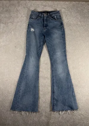 Hudson Flare Jeans 25 Blue Distressed Bell Bottom‎ Wide Leg Denim Boho Festival thumbnail 1