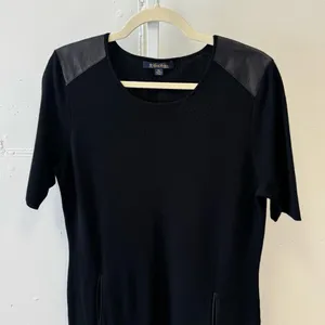 Brooks Brothers‎ Leather Combo Wool Knit Shift Midi Dress Black XL thumbnail 4
