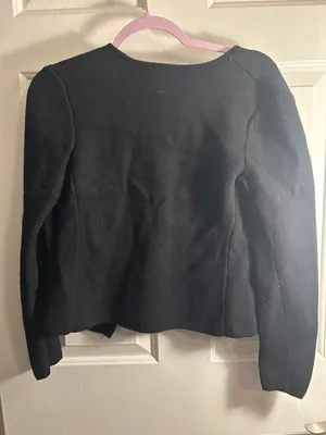 Sioni Black Crew Neck Button Up Cardigan Sweater with Patch Pockets Size XS thumbnail 5