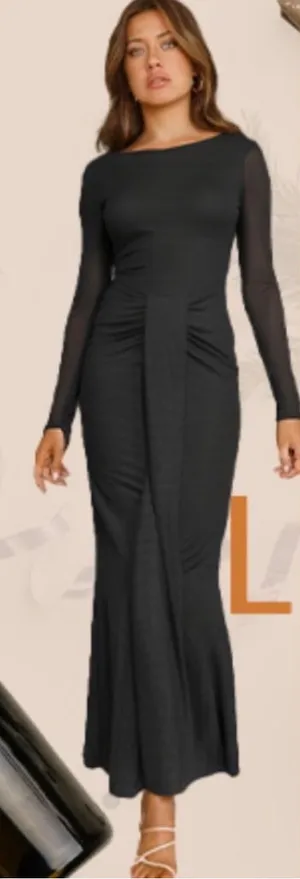 NEW Bodycon Dress Mesh Long Sleeve Open Back Maxi Sash L thumbnail 1