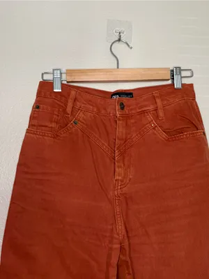 Zara women’s High-Waisted Rust Orange Jeans bohemian casual size 4 fall aesthet thumbnail 3