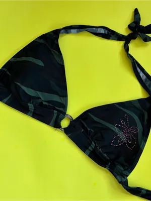 Y2K Camo Pink Triangle Bikini Crop Top Green Size 10 thumbnail 6