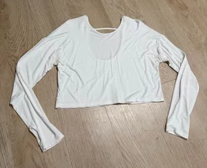 White Athletic Top with Thumb Holes and Cut-out thumbnail 1