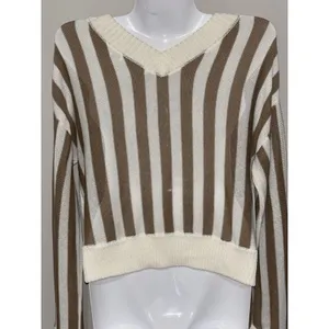 Honey Belle Sweater Womens Med Crop Top Tight Knit Brown & Ivory thumbnail 7