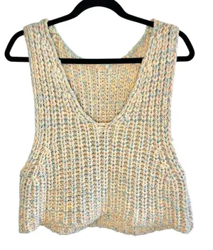 Free People‎ Hoopla Boxy Tank XS Pastel Multicolor Chunky Knit Boho Oversized thumbnail 1