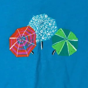 Fresh Produce Womens Scoopy Crew T-Shirt‎ Blue Beach Umbrella Graphic Large NWT thumbnail 4