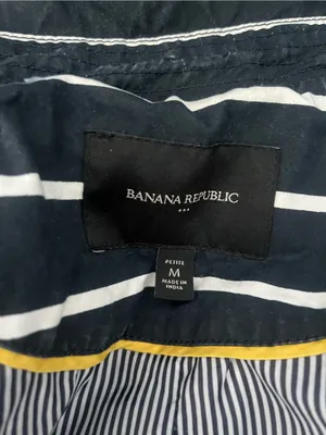 Banana Republic Double Breasted Cotton Trench Coat Womens MP Navy White Striped thumbnail 13