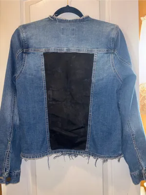 Market & Spruce Blue Denim Jacket With Black Painted Panel On Back Of Jacket Sm thumbnail 7