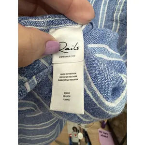 Rails Charli Shirt Womens Large Linen Blend Lake View Stripe Button Blue KKK10-2 thumbnail 4