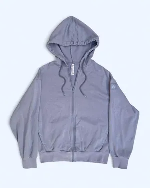 ALO Yoga Zip-Up Hoodie Sweatshirt in Dusty grey streetwear activewear training thumbnail 1