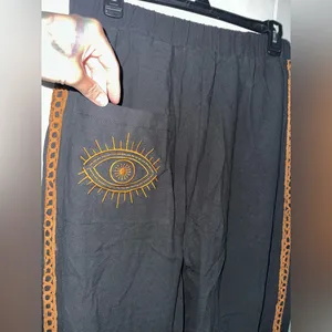 New Evil Eye Boho Wide Leg Pants In Black & Tan Combo thumbnail 4