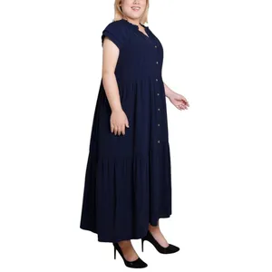 NWT Ny Collection Womens Plus Size Short Sleeve Slubbed Midi Dress Navy Blue 3X thumbnail 4