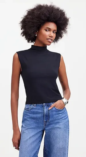 Madewell Funnelneck Cropped Muscle Tee True black M NWT thumbnail 1