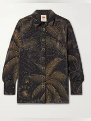 FARM Rio palm-print Crystal Embedded button-up Long Sleeve shirt Size Small thumbnail 1