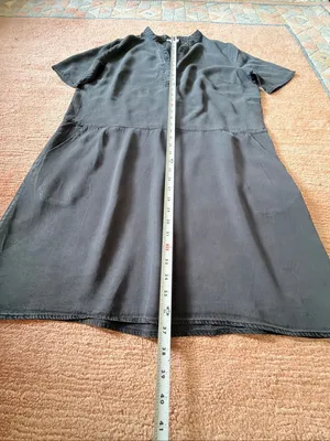 Everly Black Lyocell Popover Shift Dress Size Unmarked Short Sleeve Pockets thumbnail 4