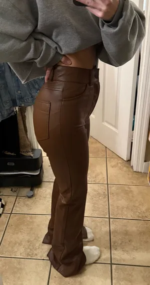 ZARA Brown Faux Leather Pants thumbnail 4