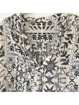 Free people Mia Boho Chic Tunic Viscose Tea Combo ivory/black women size small thumbnail 7