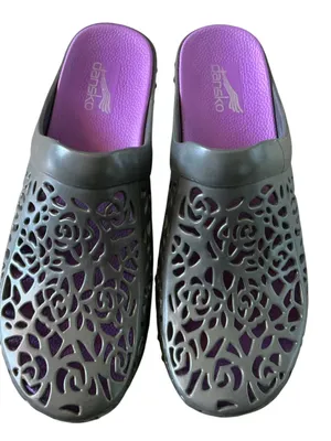 Dansko Pippa laser cut wedge clogs grey and purple size 40/9 US thumbnail 2