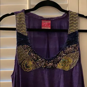 Free People Gold/Purple Embroidered Swing Top thumbnail 3