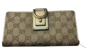 Gucci D Ring GG Canvas leather Continental Wallet Cream leather interior thumbnail 1