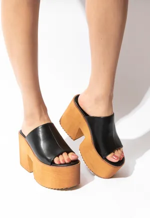 Mata Shoes Chunky Platform heel Black Peep Toe Sandal thumbnail 1