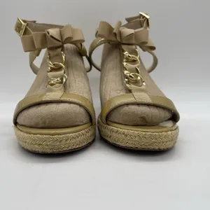 Kate Spade Womens 7.5 Shoes Nude Beige Espadrille Wedge Bow Linked-Chain Heels‎ thumbnail 9