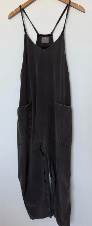 Free People Washed Black Spaghetti-Strap Jumpsuit thumbnail 1