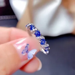 18K White Gold Plated Adjustable Blue Crystsl Sapphire Ring for Women thumbnail 1