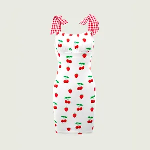 💜Retro Strawberries & Cherries Gingham Strap Dress thumbnail 6