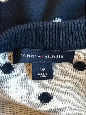 Tommy Hilfiger Womens Sweater Small Petite Navy Blue Polka Dot Crewneck thumbnail 5