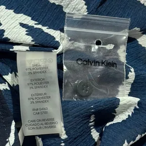 NEW Calvin Klein Top Zebra Y2K Animal Safari Coquette Button Up Blue White Large thumbnail 5