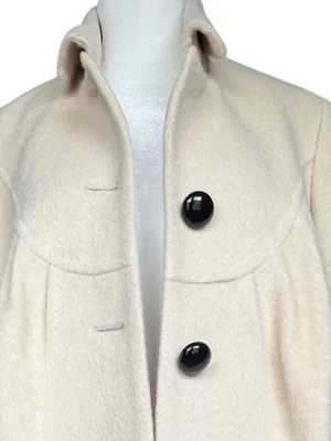 Meissa 100% Wool Off White Black Button Front‎ Collared Coat Sz M Size M thumbnail 3