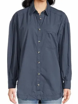 We The Free Women’s Happy Hour Button Down Shirt Longsleeve Oversized in Navy XL thumbnail 1