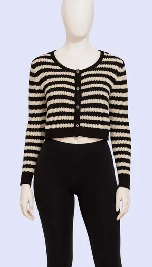 Black & White Striped Knit Cropped Sweater thumbnail 1
