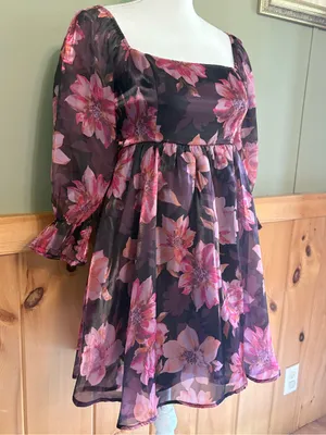 Thirty Thirty LA Pink Floral Square-Neck Mini Dress size Small thumbnail 3
