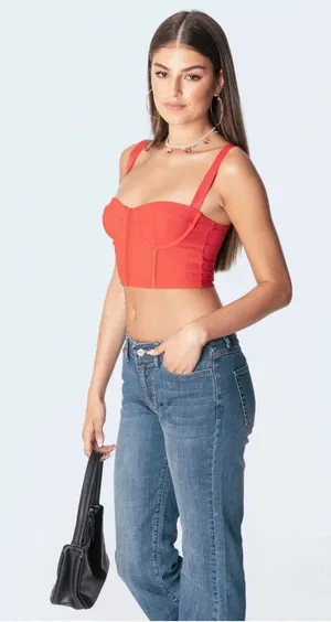 Edikted Teagen Mesh Corset Top in Red thumbnail 1