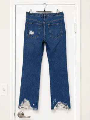 We The Free Distressed Straight Leg Jeans High Rise Raw Hem Blue Denim‎ Women's thumbnail 3