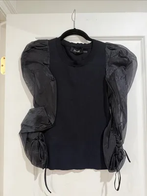 DO+BE Black Sheer Puff Sleeve Sweater Tank thumbnail 2