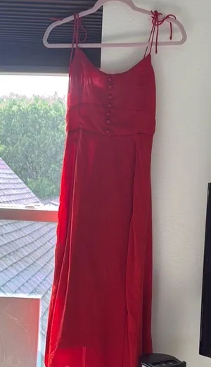 Abercrombie and Fitch Red Tie-Strap Corset Midi Dress thumbnail 3