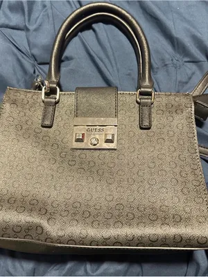 Guess Black Logo-Print Satchel with Silver Hardware thumbnail 1