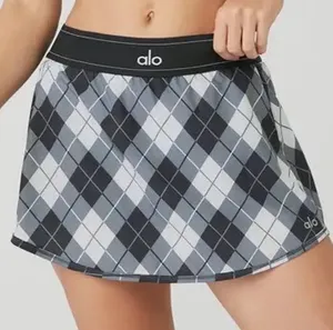 Alo Yoga Argyle Match Point Tennis Skirt Black/Anthracite S thumbnail 1