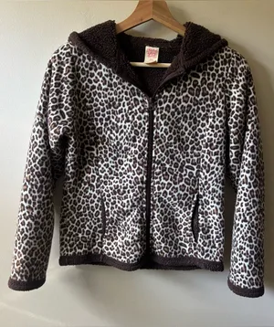 Faded Glory Leopard Print Hooded Zip-Up Fleece Jacket thumbnail 1
